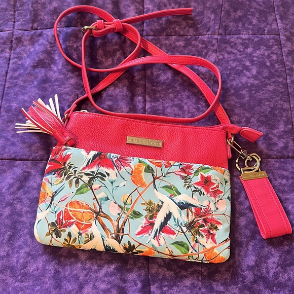 💖Samantha Brown hot pink crossbody bag with birds, oranges and flowers - Picture 3 of 6